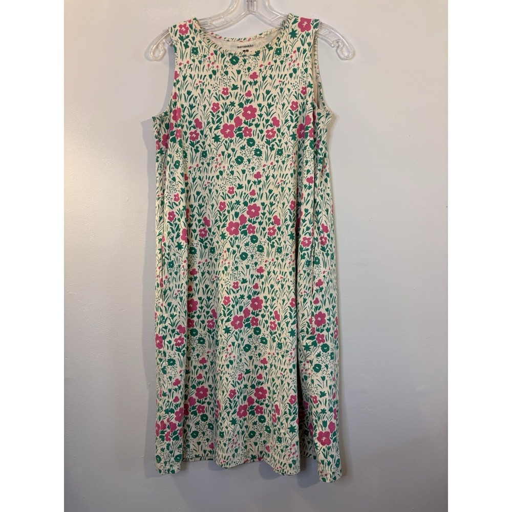UNIQLO x MARIMEKKO Beige Pink Green Floral A Line T Shirt Dress Girls 13
